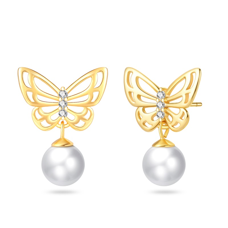 Aretes Mariposa Dorada y Perla