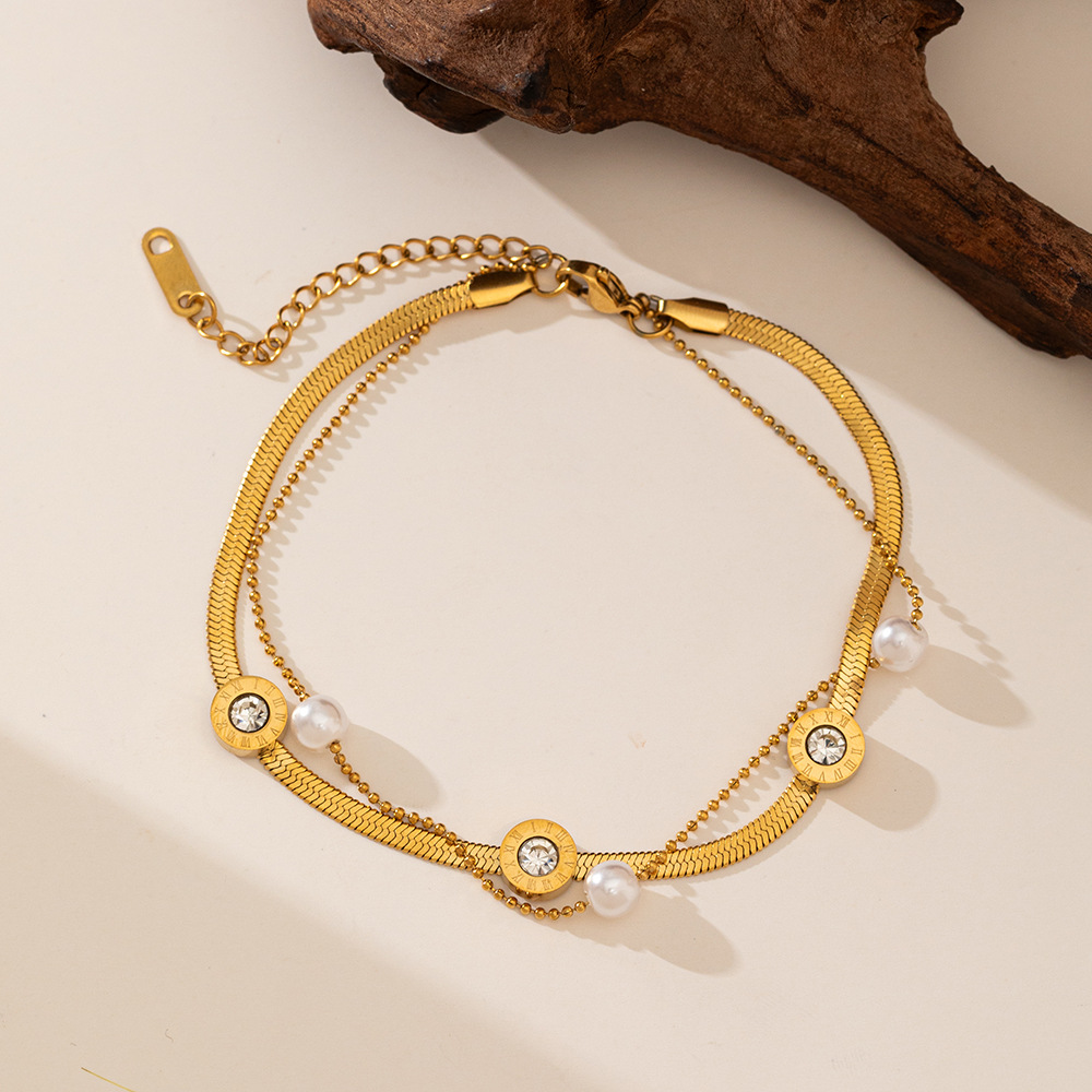 Brazalete Cadena de Serpiente Con Brillos & Perlas