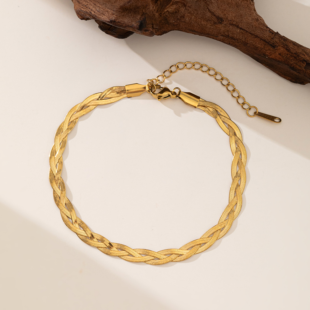 Brazalete Trenza Cadena Serpiente Dorada