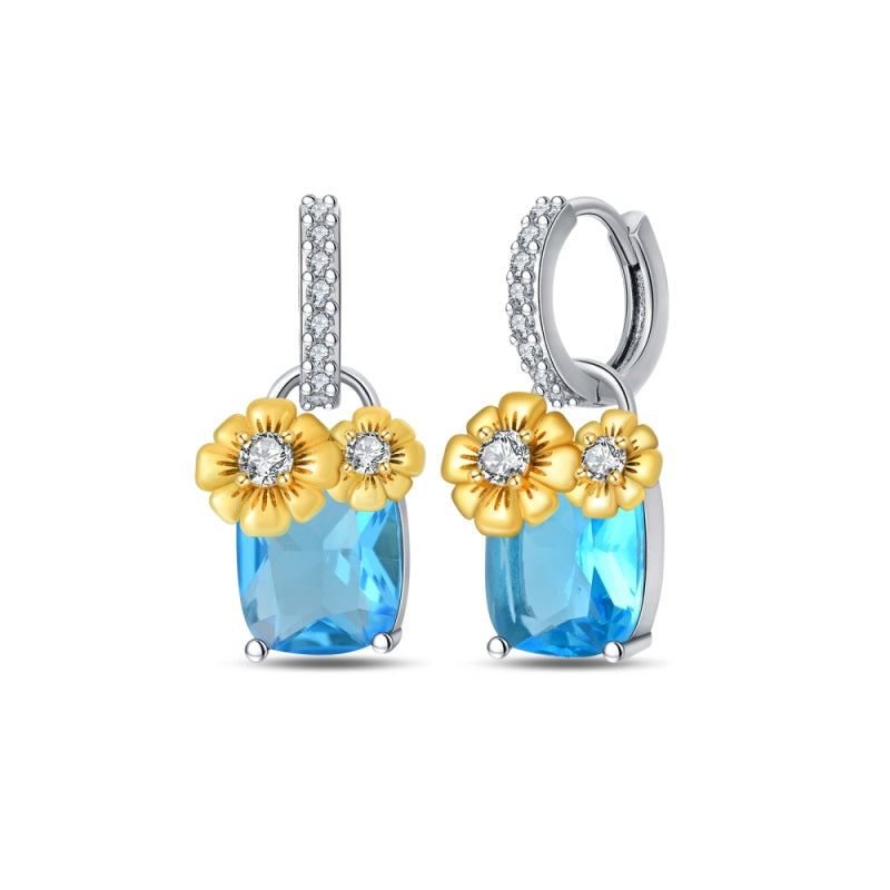 Aretes Cuadro Azul y Girasoles