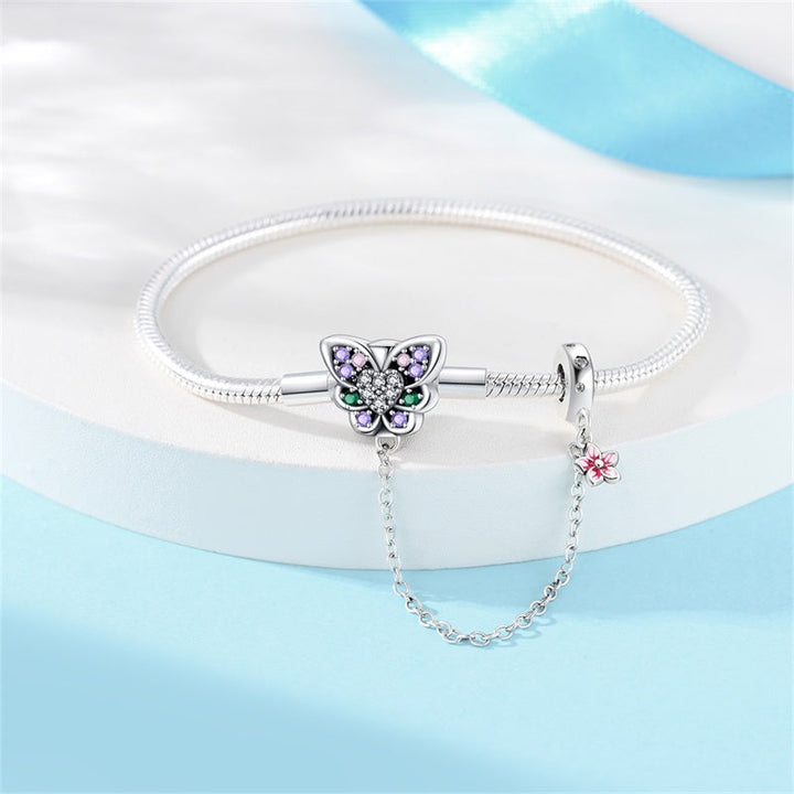 Pulsera Mariposa y Flor Rosa