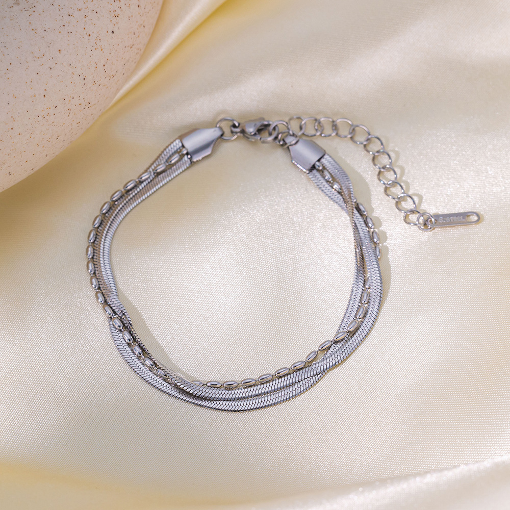 Brazalete Doble Cadena Serpiente Plateada & Ball Chain