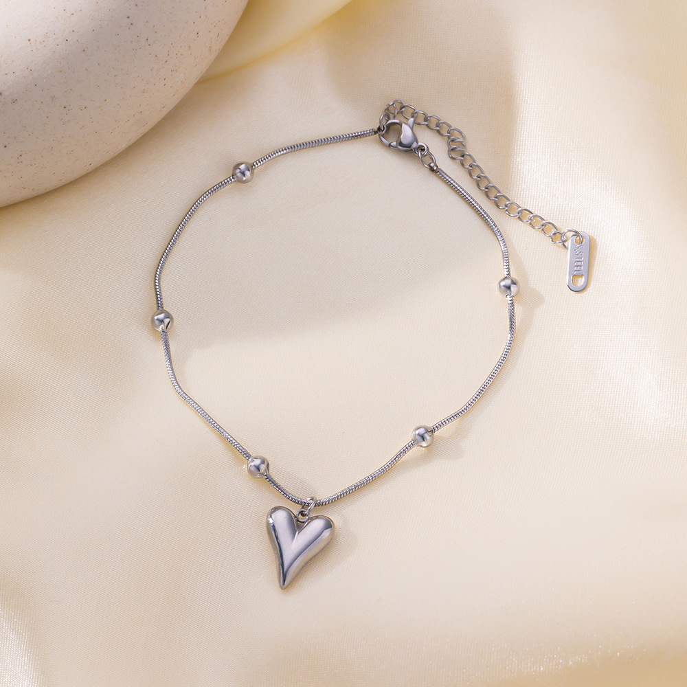 Brazalete Cola de Raton Plateada Y Corazon