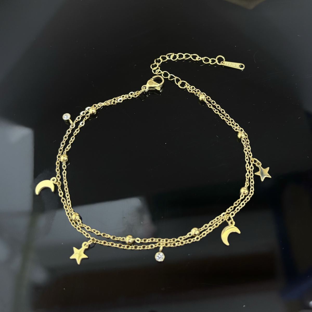 Brazalete Doble Cadena Estrellas & Luna