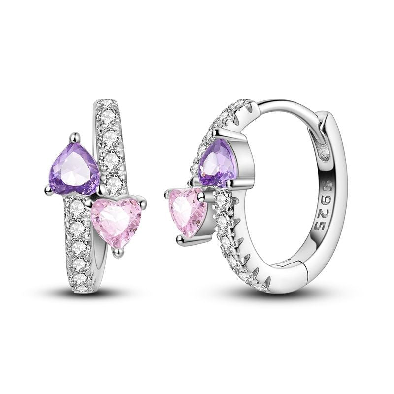 Aretes Corazón Morado y Rosa