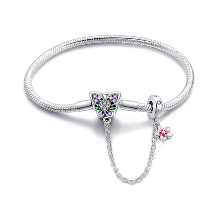Pulsera Mariposa y Flor Rosa