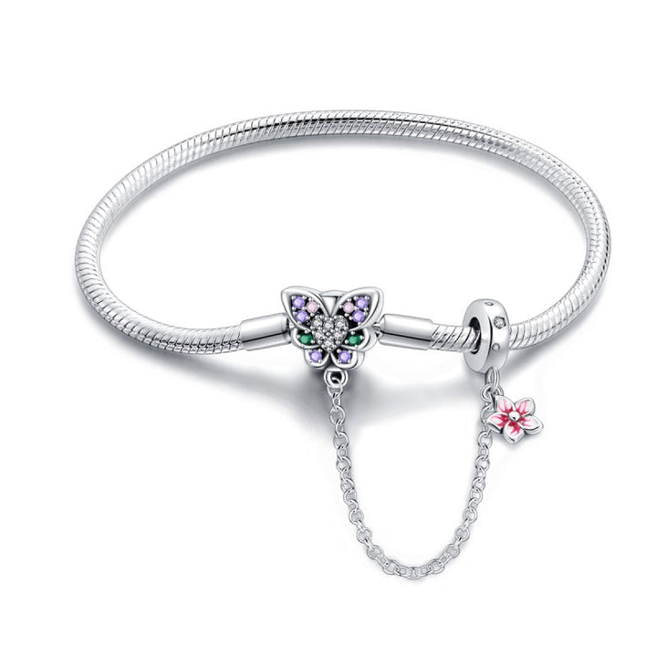 Pulsera Mariposa y Flor Rosa