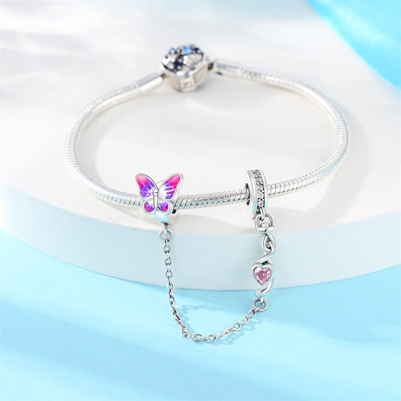 Cadena de Seguridad Mariposa y Corazón Rosa