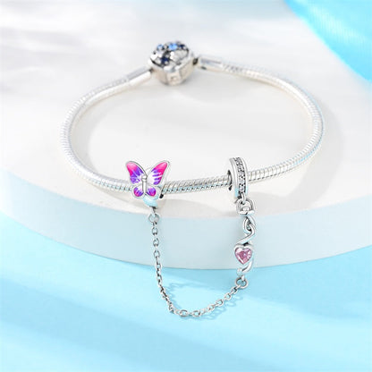 Cadena de Seguridad Mariposa y Corazón Rosa