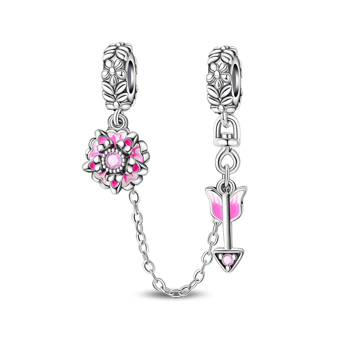 Cadena De Seguridad Flor Rosa & Flecha