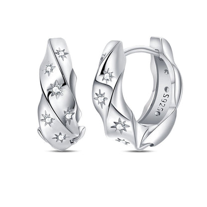 Aretes Espiral de Estrellas Blancas