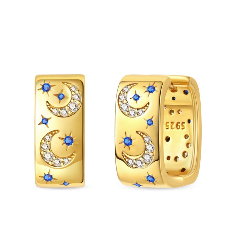 Aretes Luna Blanca y Estrellas Azules