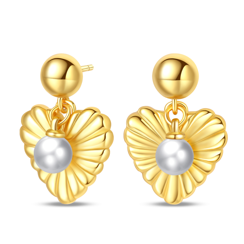 Aretes Corazon de Caracol y Perla
