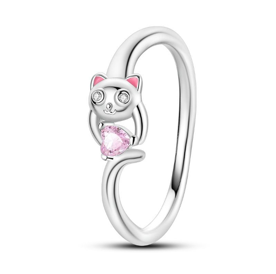 Anillo Gatito y Corazón Rosa