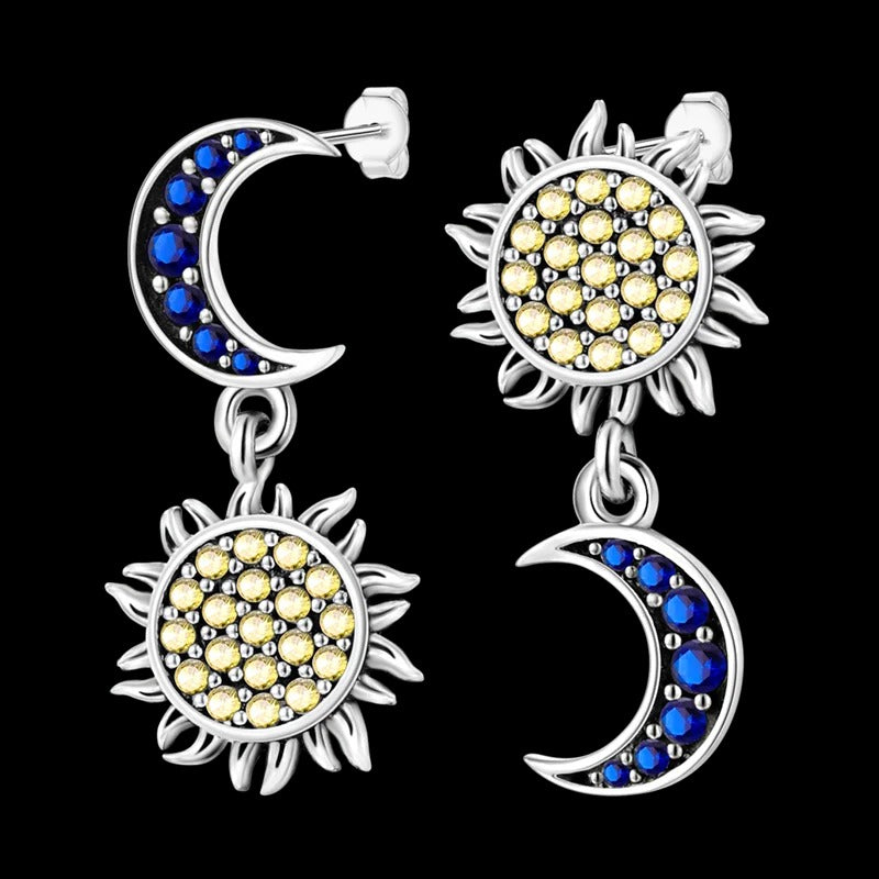 Aretes Sol y Luna Diamantada
