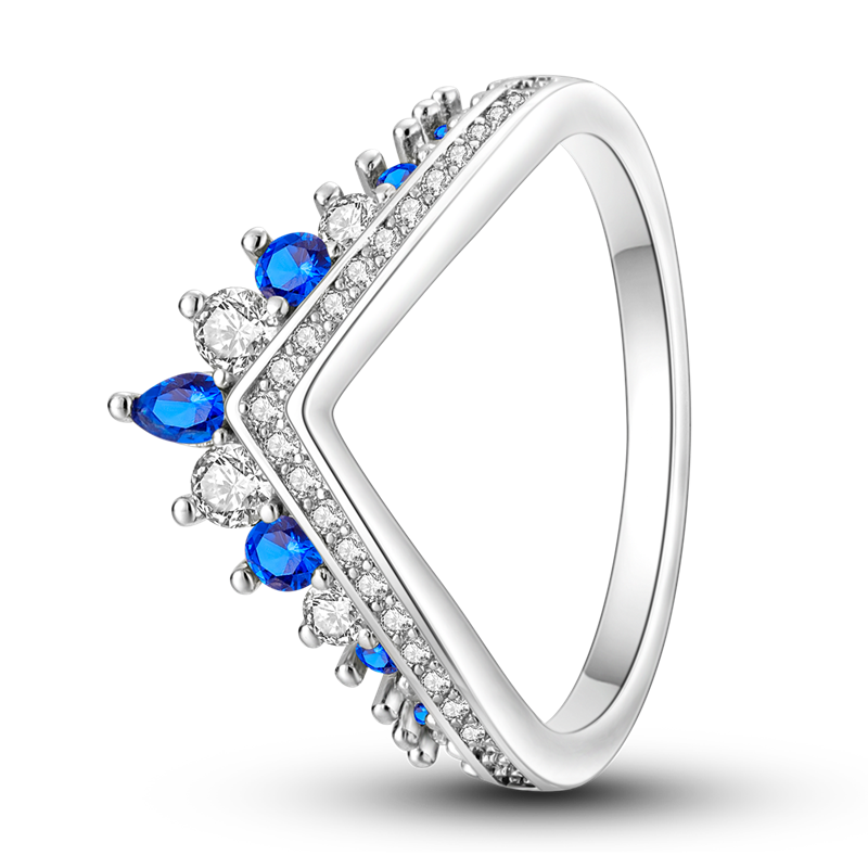 Anillo Corona de Piedras Azules