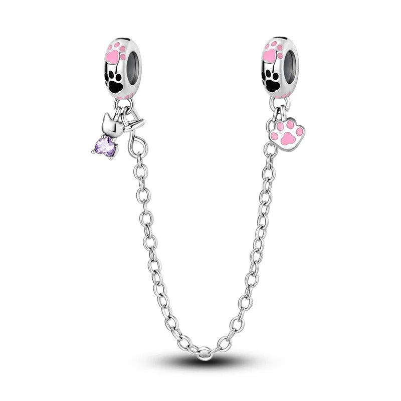 Cadena de Seguridad Gatito y Huella Rosa