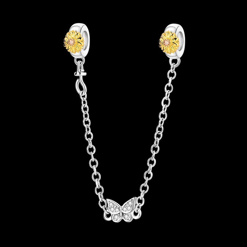 Cadena de Seguridad Mariposa y Girasoles Dorados