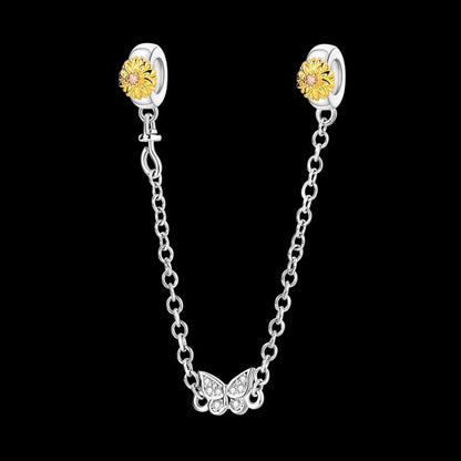 Cadena de Seguridad Mariposa y Girasoles Dorados